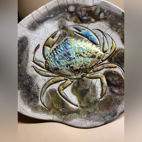 Crab Raku Art Pottery Glazed Decorative Plate Bowl 10 3/4” - Picture 7 of 9